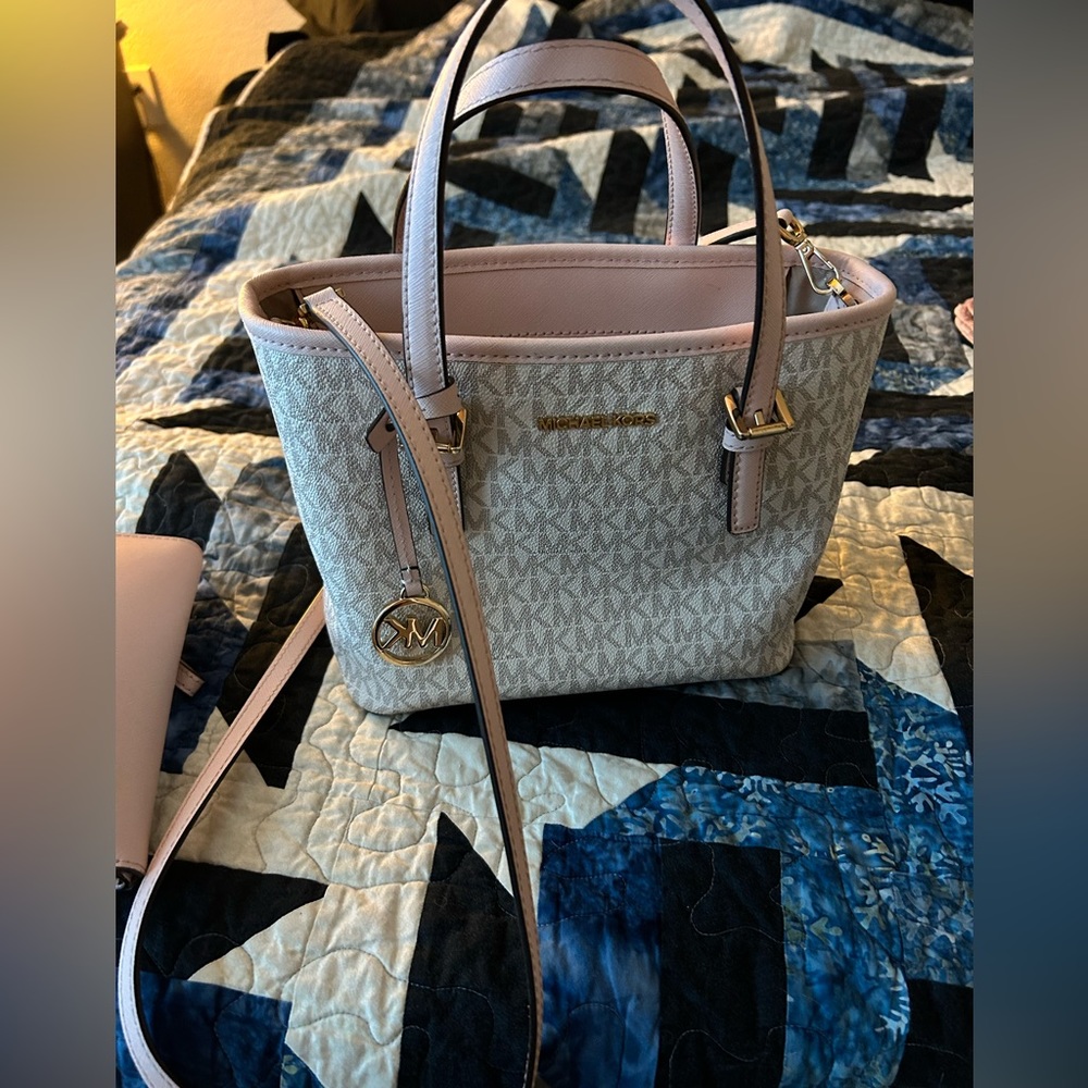 Michael Kors pink and beige purse tote